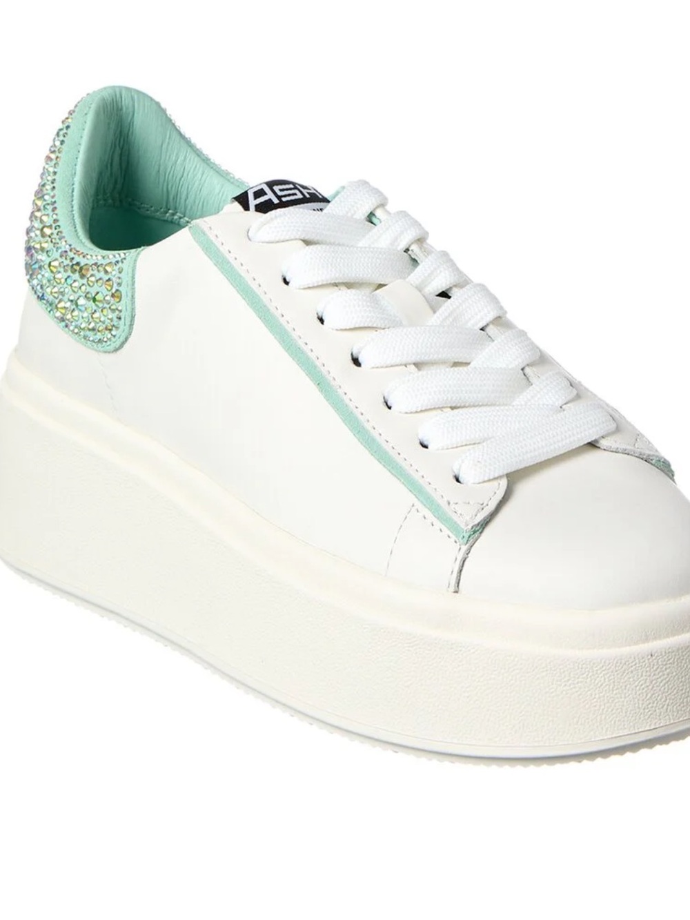 Ash Moby Strass leather White Platform Sneakers with Mint Glitter Heel